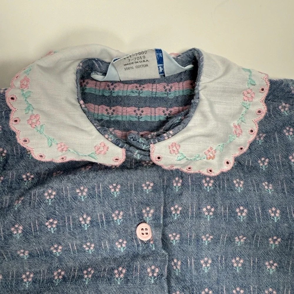 Oshkosh B'Gosh 4T Short Sleeve Shirt Made‎ In USA Pink Embroidered Peter Pan VTG